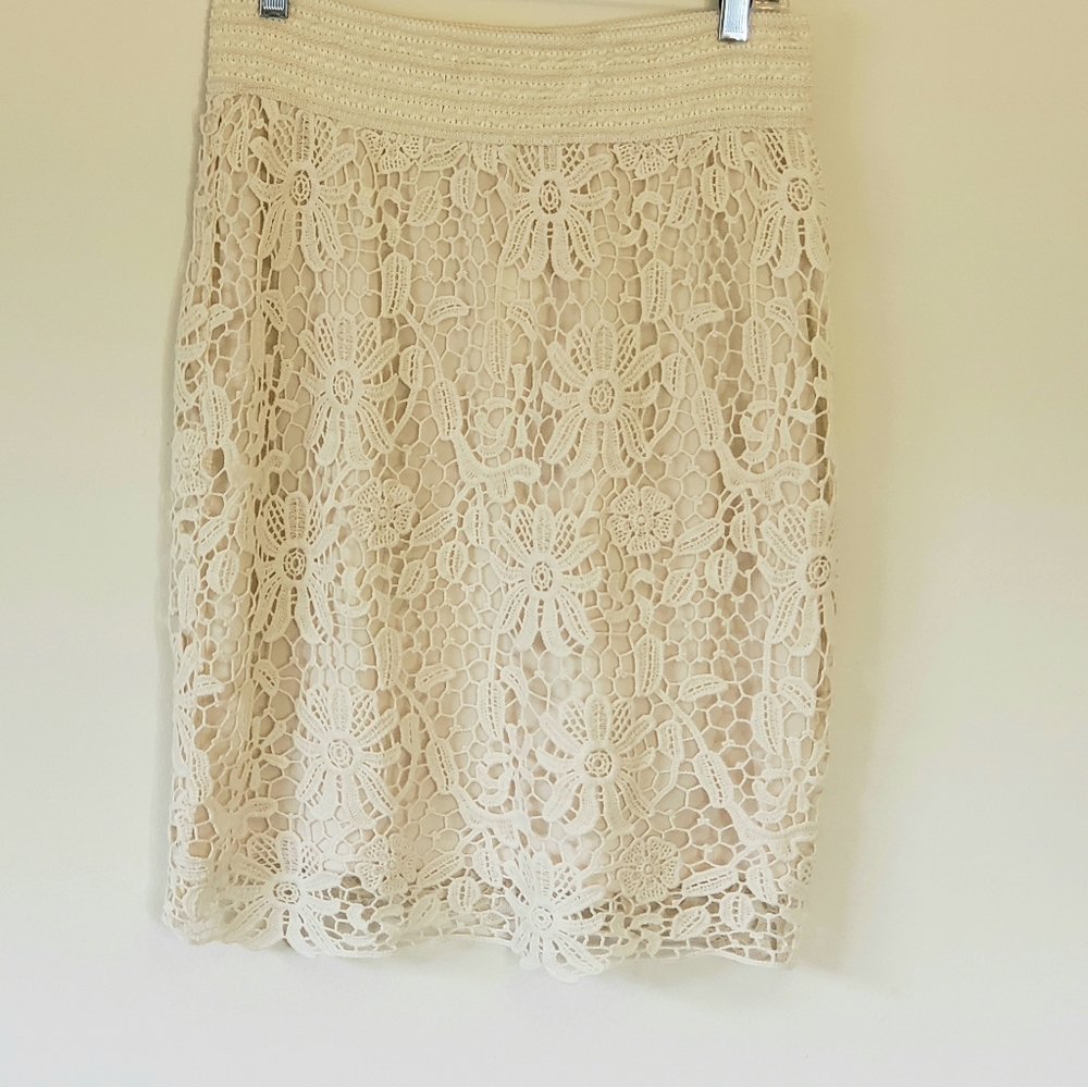 NWOT Cato Lace Midi Skirt, Cream/Ecru, Sz S